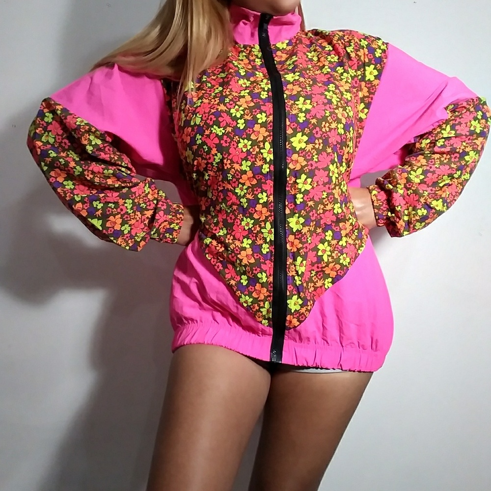 LAST ONE!!!!!!Neon Floral Windbreaker - Picture 2 of 8